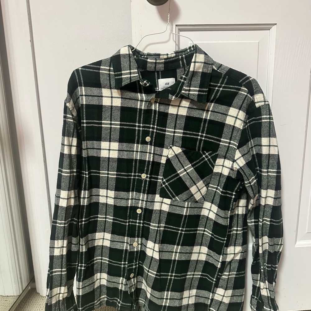 H&M Black and Cream Plaid Men's Shirt